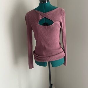 Maurices Dusty Rose Long Sleeve Ribbed Knit Top with Cutout